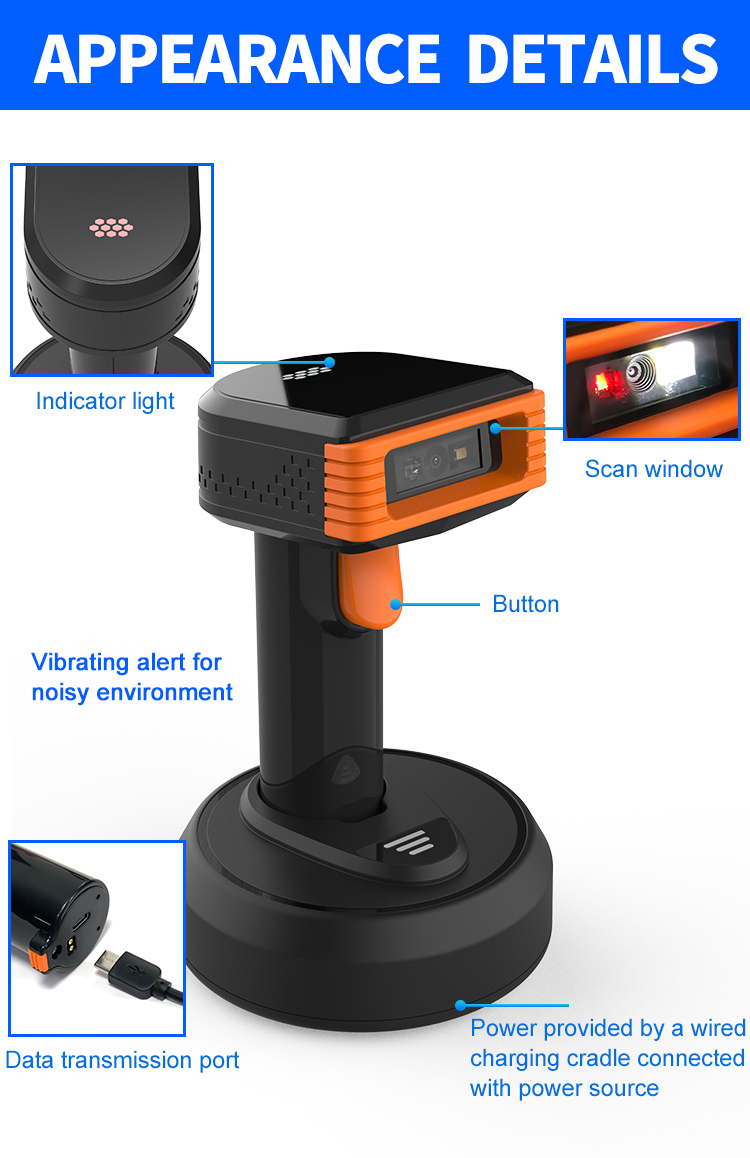 2.4G Handheld Wired 1d 2D Wireless Laser Barcode Scanner