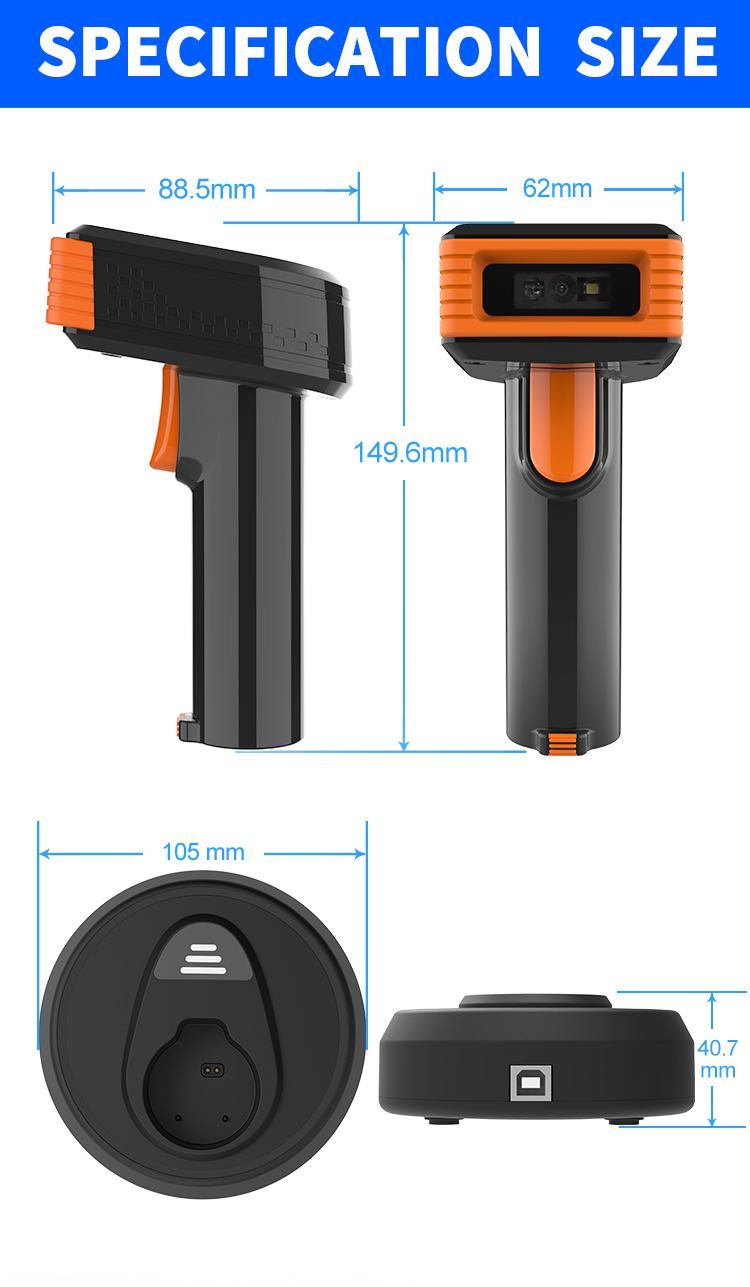 2.4G Handheld Wired 1d 2D Wireless Laser Barcode Scanner