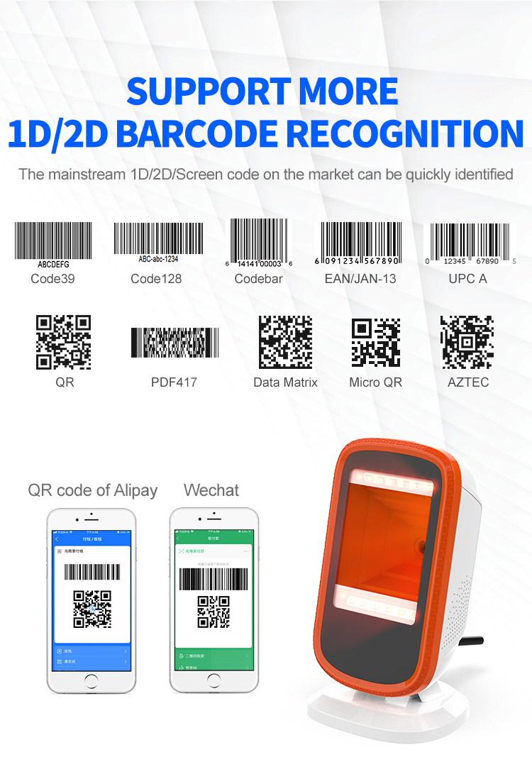 Wireless Barcode Scanner Handheld1d 2D Bar Code Scanner with 2.4g USB Receiver